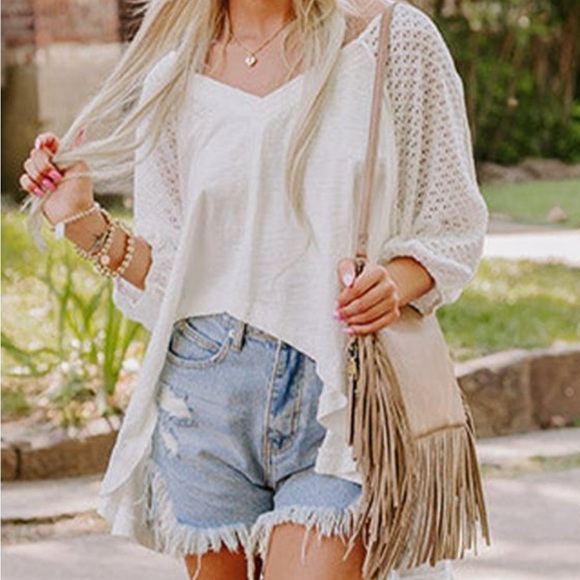 *NEW* White Crochet Sleeve Boho Top | Sizes S, XL - Picture 4 of 9